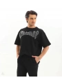 Unisex Oversize Taşlı T-Shirt - Siyah