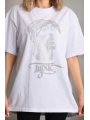Unisex Taş Desenli Oversize T-Shirt - Beyaz