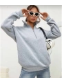 Unisex Uzun Kol Yarım Farmuarlı Yakalı Basic SweatShirt - Gri