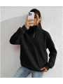 Unisex Uzun Kol Yarım Farmuarlı Yakalı Basic SweatShirt - Siyah