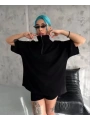 Unisex Yarım Fermuarlı Düz Oversize T-Shirt - Siyah