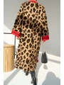 Uzun Leopar Hırka - Camel-Kırmızı
