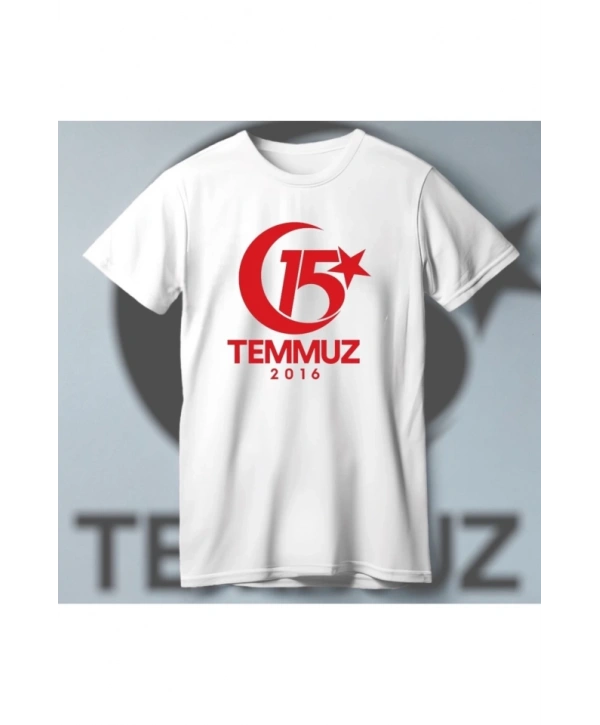 15 Temmuza Özel Tasarım 2016 Baskılı T-shirt - Beyaz