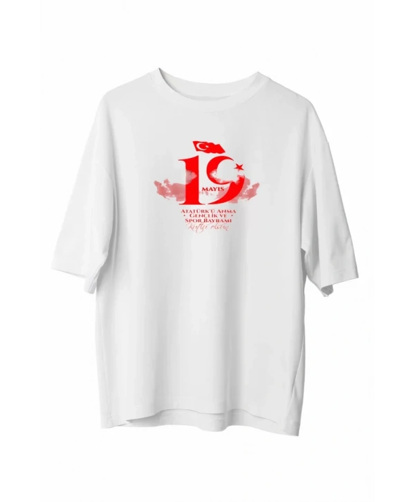 19 Mayıs Unisex Baskılı T-shirt - Beyaz