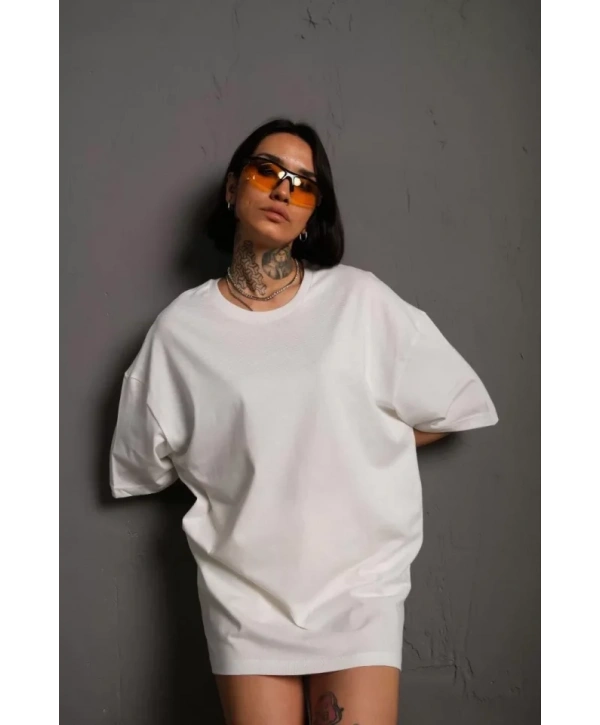 24/1 Düz A Kalite Oversize T-shirt - Beyaz