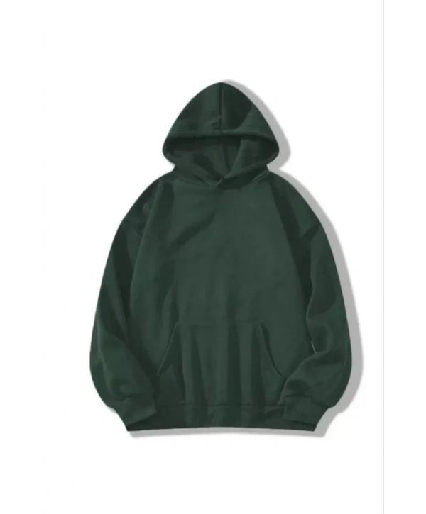 3 İplik Pamuklu Unisex Kapşonlu Sweetshirt - Haki