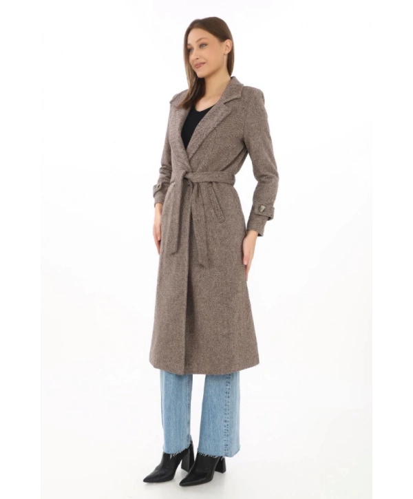 Astarlı Balık Sırtı Kaşmir Kaşe Kaban - Vizon