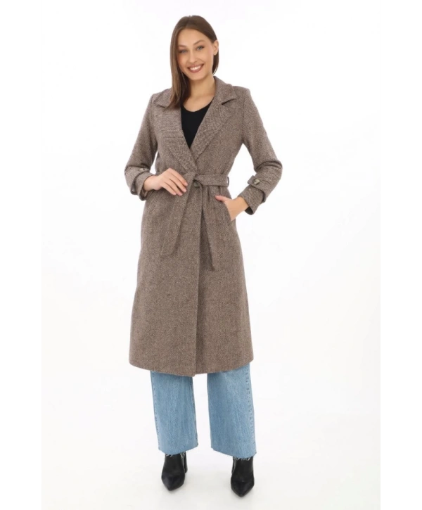 Astarlı Balık Sırtı Kaşmir Kaşe Kaban - Vizon