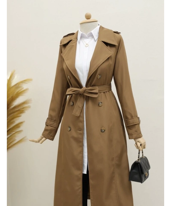 Astarlı Kemerli Trenckot -Taba