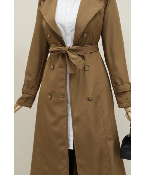Astarlı Kemerli Trenckot -Taba