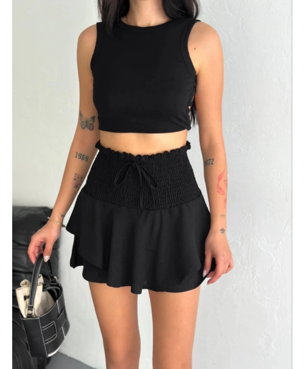 Ayrobin Şortlu Etek - Siyah