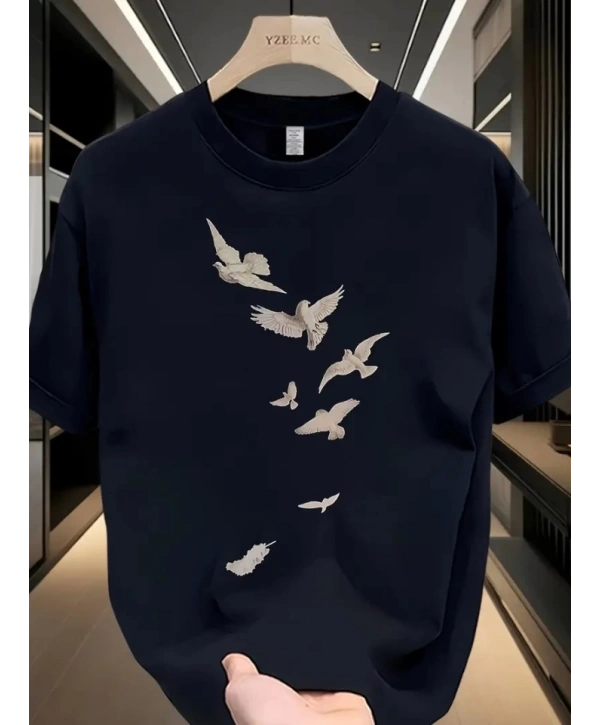 Baskılı Oversize Bisiklet Yaka T-shirt - Beyaz