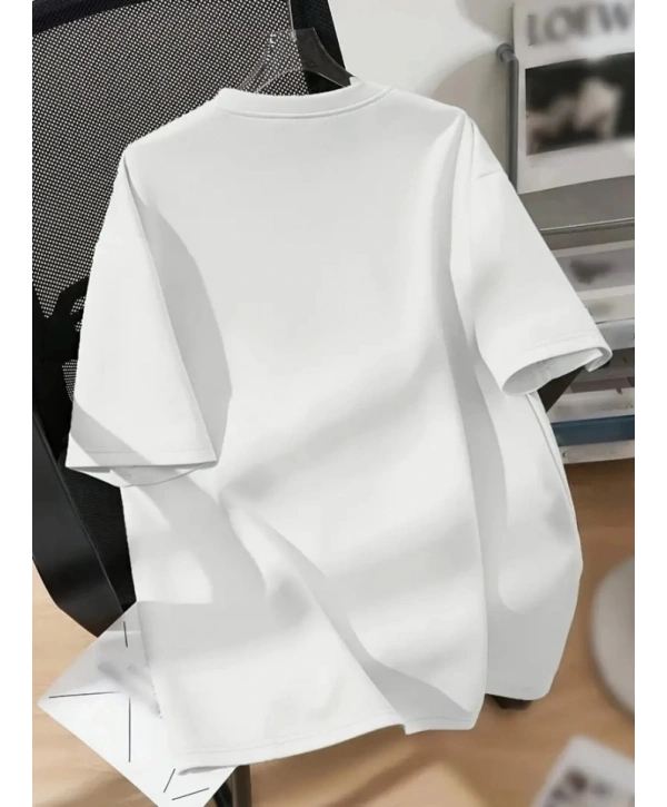 Baskılı Oversize Bisiklet Yaka T-shirt - Beyaz