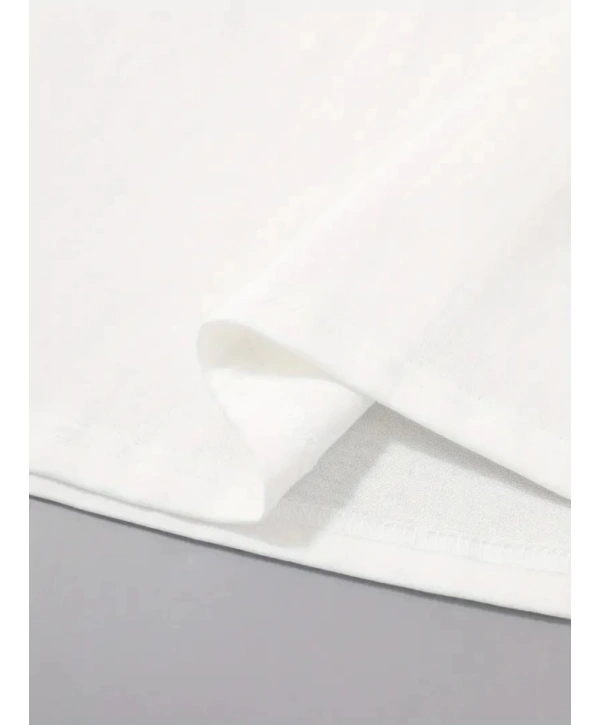 Baskılı Oversize Bisiklet Yaka T-shirt - Beyaz