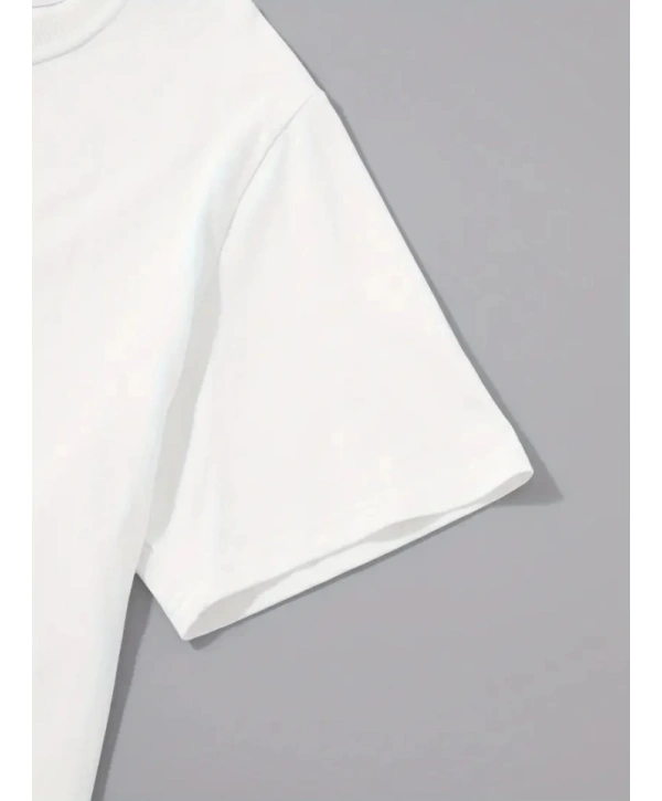 Baskılı Oversize Bisiklet Yaka T-shirt - Beyaz