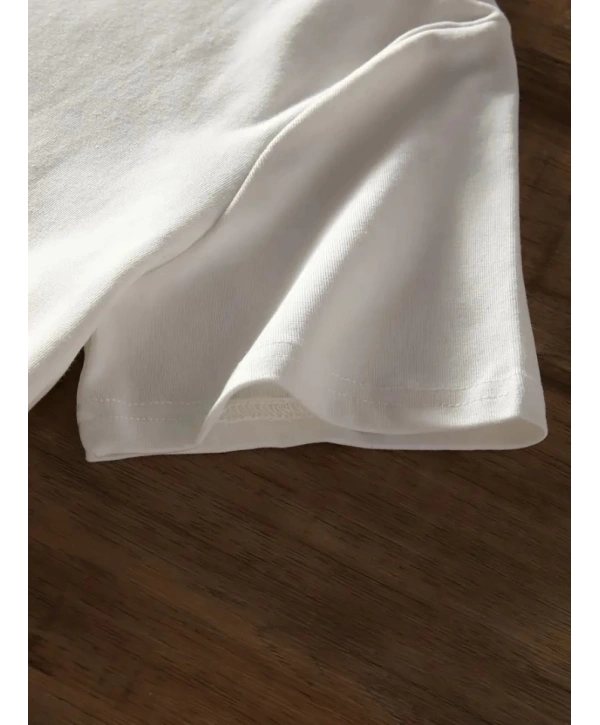 Baskılı Oversize Bisiklet Yaka T-shirt - Beyaz