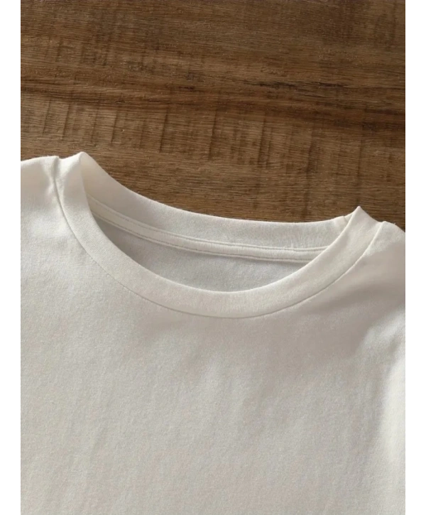 Baskılı Oversize Bisiklet Yaka T-shirt - Beyaz