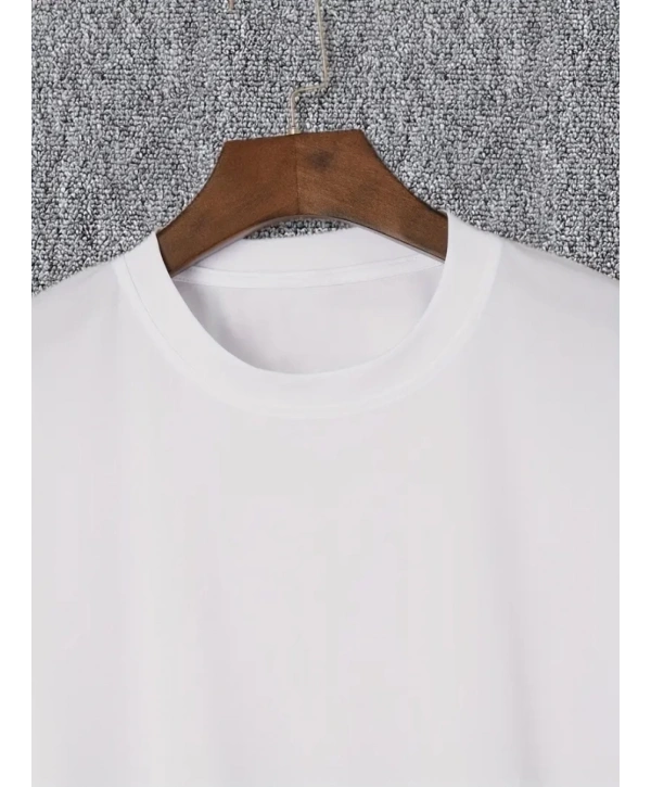 Baskılı Oversize Bisiklet Yaka T-shirt - Beyaz