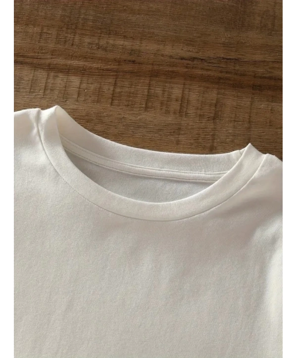 Baskılı Oversize Bisiklet Yaka T-shirt - Beyaz