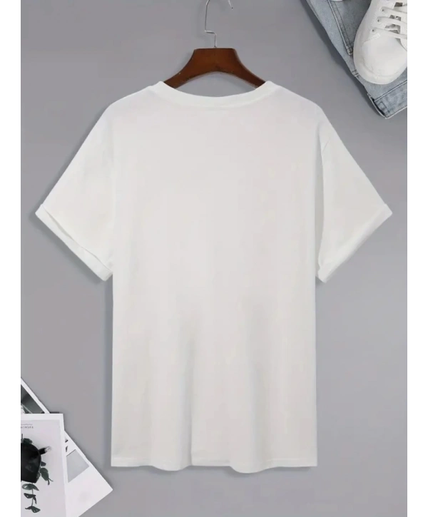 Baskılı Oversize Bisiklet Yaka T-shirt - Beyaz