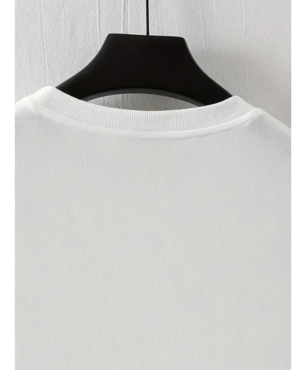 Baskılı Oversize Bisiklet Yaka T-shirt - Beyaz