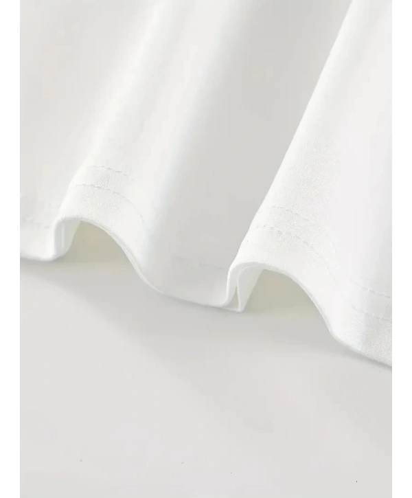 Baskılı Oversize Bisiklet Yaka T-shirt - Beyaz