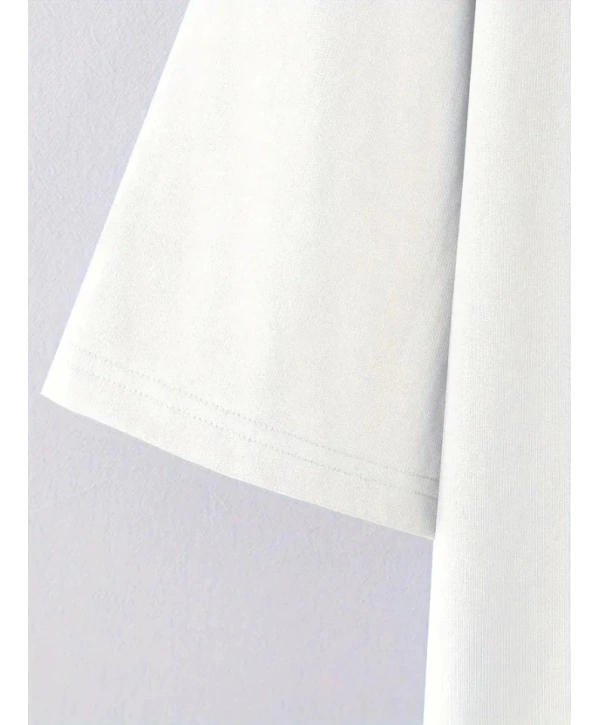 Baskılı Oversize Bisiklet Yaka T-shirt - Beyaz