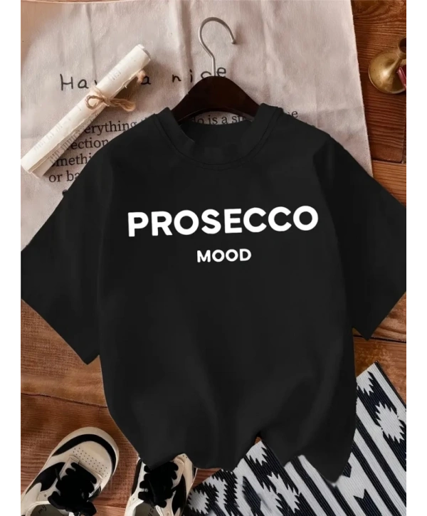 Baskılı Oversize Bisiklet Yaka T-shirt - Siyah