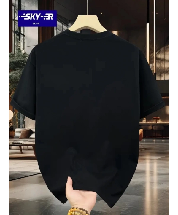 Baskılı Oversize Bisiklet Yaka T-shirt - Siyah