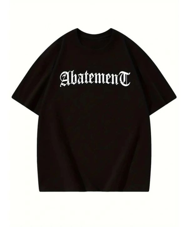 Baskılı Oversize Bisiklet Yaka T-shirt - Siyah