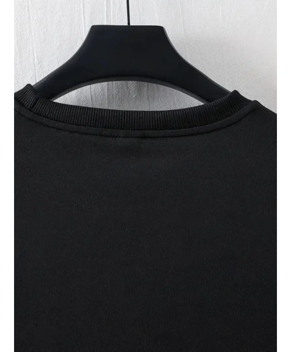 Baskılı Oversize Bisiklet Yaka T-shirt - Siyah