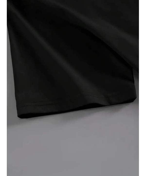 Baskılı Oversize Bisiklet Yaka T-shirt - Siyah