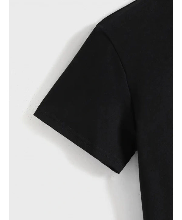 Baskılı Oversize Bisiklet Yaka T-shirt - Siyah