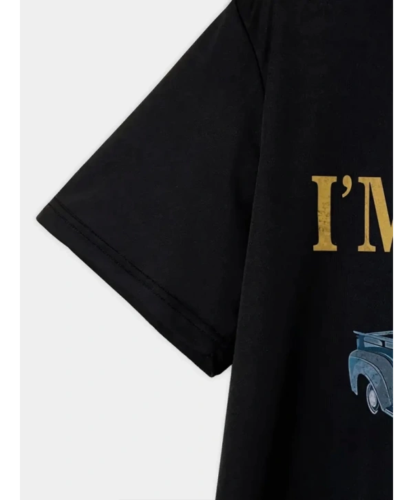 Baskılı Oversize Bisiklet Yaka T-shirt - Siyah