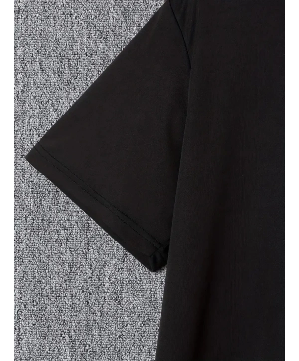 Baskılı Oversize Bisiklet Yaka T-shirt - Siyah