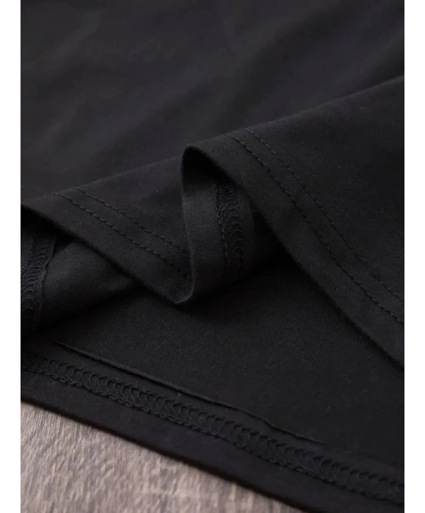 Baskılı Oversize Bisiklet Yaka T-shirt - Siyah