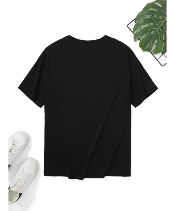 Baskılı Oversize Bisiklet Yaka T-shirt - Siyah