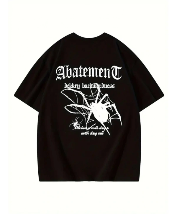 Baskılı Oversize Bisiklet Yaka T-shirt - Siyah