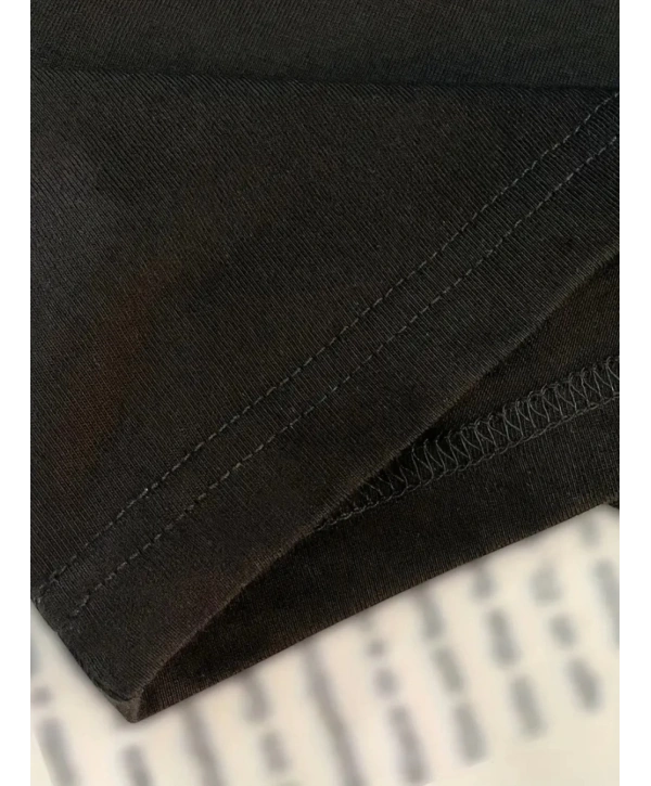 Baskılı Oversize Bisiklet Yaka T-shirt - Siyah