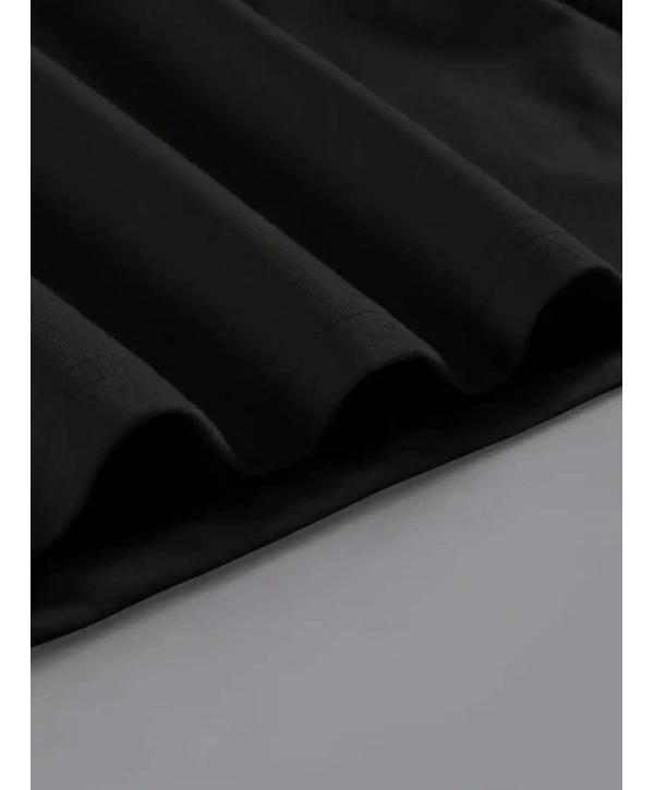 Baskılı Oversize Bisiklet Yaka T-shirt - Siyah