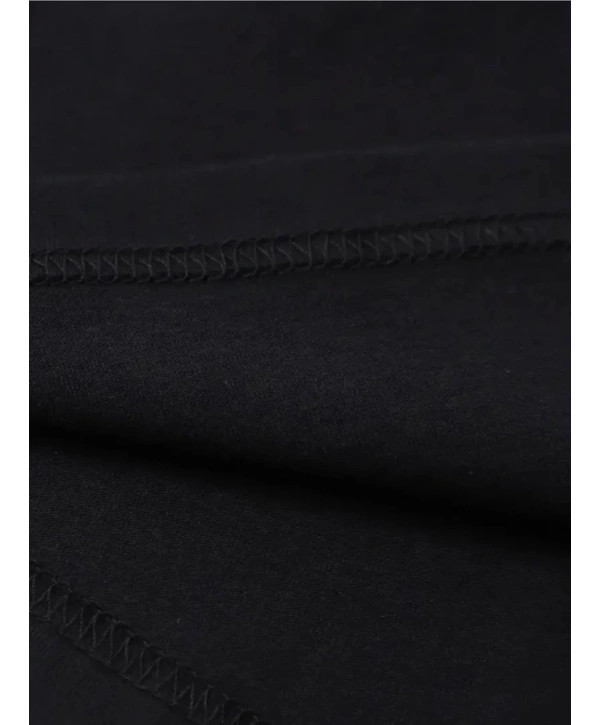 Baskılı Oversize Bisiklet Yaka T-shirt - Siyah