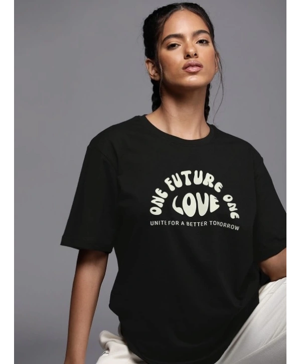 Baskılı Oversize T-shirt - Siyah