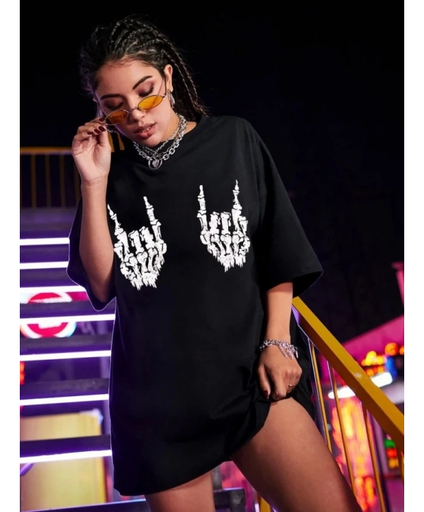 Baskılı Oversize T-shirt - Siyah