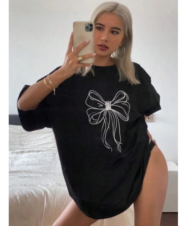 Baskılı Oversize T-shirt - Siyah