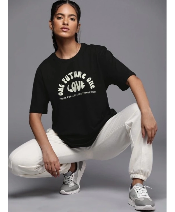 Baskılı Oversize T-shirt - Siyah