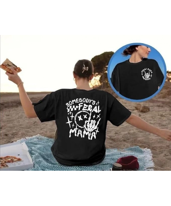 Bisiklet Yaka Baskılı T-shirt - Siyah