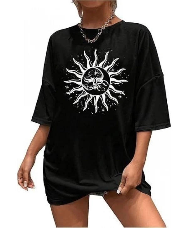 Bisiklet Yaka Baskılı T-shirt - Siyah