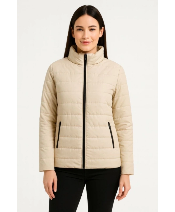 Bomber Mont Ceket – Su İtici Kumaş, Kapitone Astarlı, Fermuarlı, Kışlık - Bej