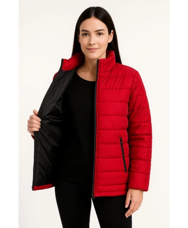Bomber Mont Ceket – Su İtici Kumaş, Kapitone Astarlı, Fermuarlı, Kışlık - Kırmızı