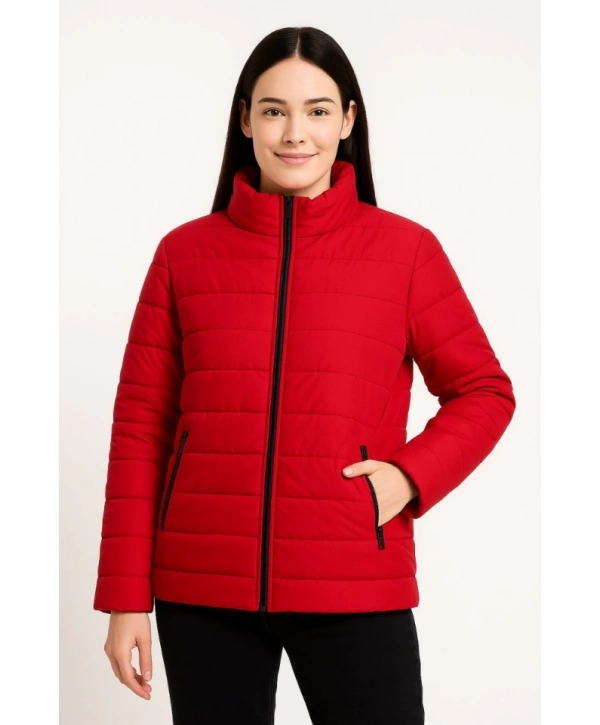 Bomber Mont Ceket – Su İtici Kumaş, Kapitone Astarlı, Fermuarlı, Kışlık - Kırmızı